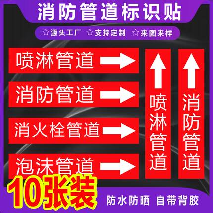 消防管道标识贴消防泵房常开常闭标识牌水泵接合器报警阀末端试水标识室外消火栓喷淋管道消火栓管道标识贴纸
