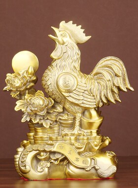 速发纯铜鸡摆件铜大生肖开花鸡富贵高星吉照中式家居摆