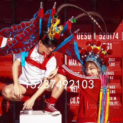 速发中国风影国拍照主题服装道具紫荆冠将帅旗凤冠霞楼帔潮外景拍