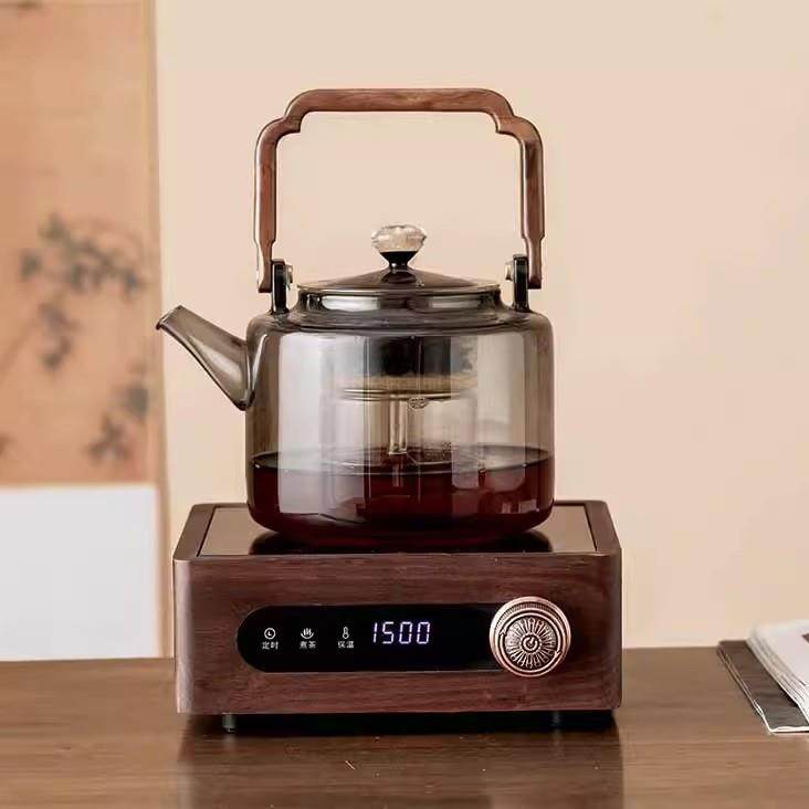 北美黑胡桃实木电陶炉1500W电陶炉烧水煮茶定时保温茶壶套装