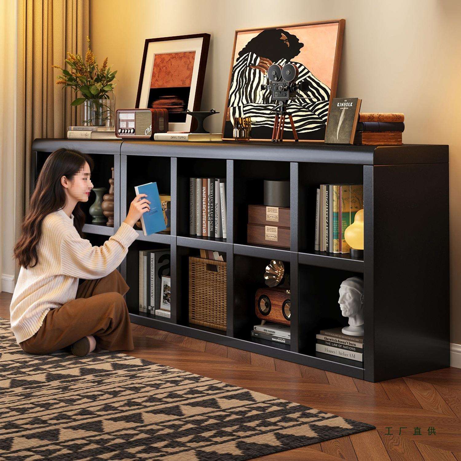 钢制书架家用格子柜矮靠墙收纳落地置物架八格柜幼儿园书柜储物柜