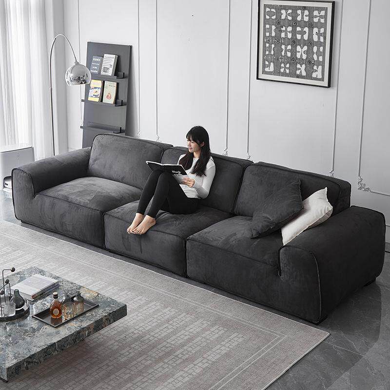 大黑牛夏图布艺沙发磨砂布羽绒意式极简豆腐块网红直排三人四人位