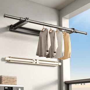 侧装阳台晾衣杆固定式一整根侧面墙上晾衣架子隐形伸缩折叠免打孔