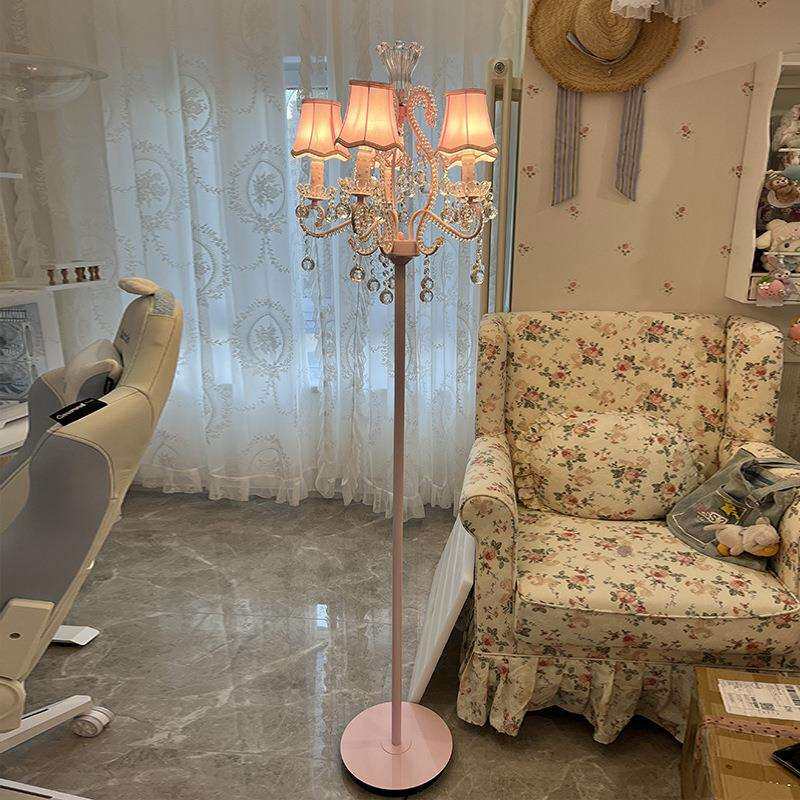 法式轻奢浪漫客厅落地灯卧室床头调光台灯欧式灯奶油风水晶落地灯