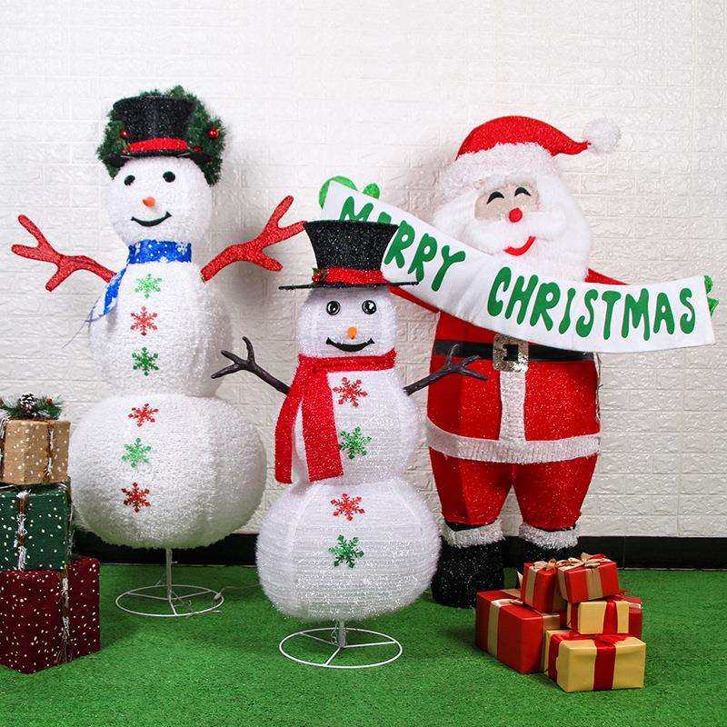 LED圣诞节压缩铁艺1.2米伸缩发光雪娃家族摆件商场店铺场景装饰灯