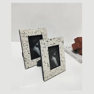 现代简约皮革马毛6寸7寸相框相架卧室梳妆台样板房售楼处桌面摆件