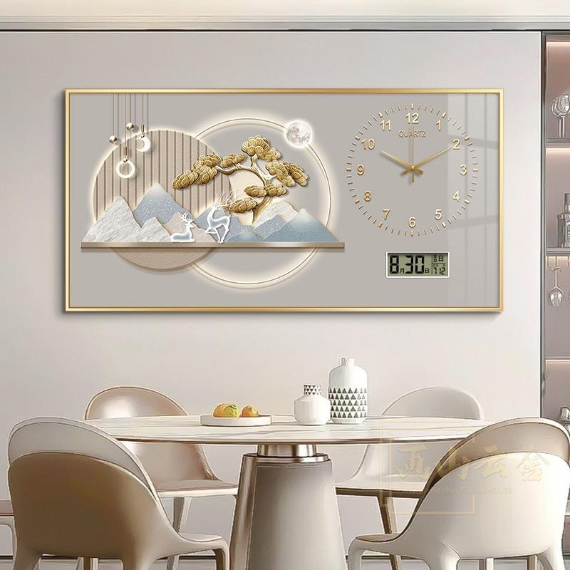 轻奢电表箱装饰画上翻带时钟遮挡配电箱电闸万年历大尺寸钟表挂画