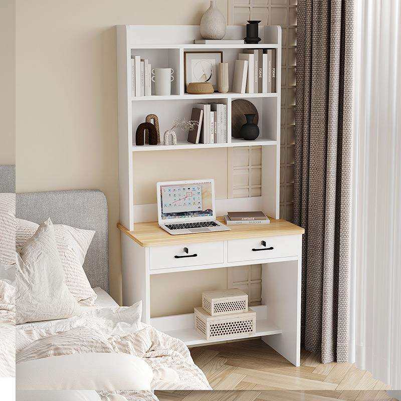 书桌书架一体桌简约小型电脑桌子家用卧室学习写字台带书柜实木