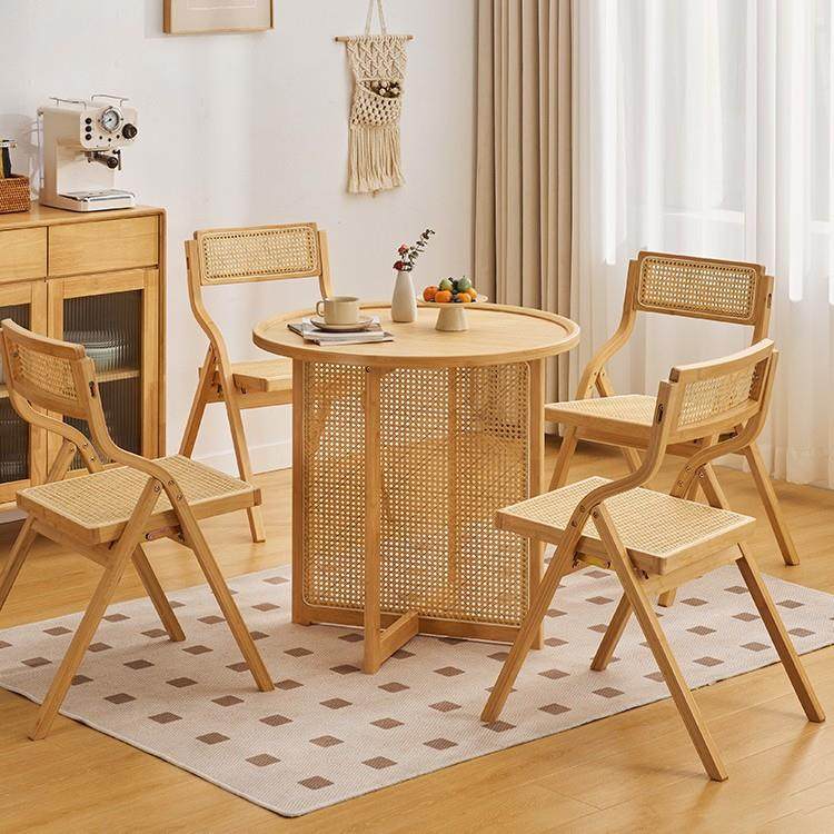 日式藤编餐桌椅组合小户型圆形桌子家用阳台东南亚民宿茶桌原木风