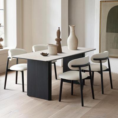 迪卡思洞石岩板餐桌椅组合现代简约小户型诧静风长方形吃饭桌子