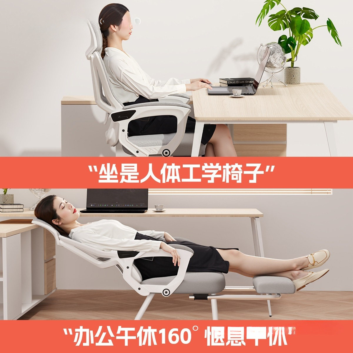 办公椅午睡两用人体工学椅子可躺平座椅家用舒适久坐弓形椅电脑椅