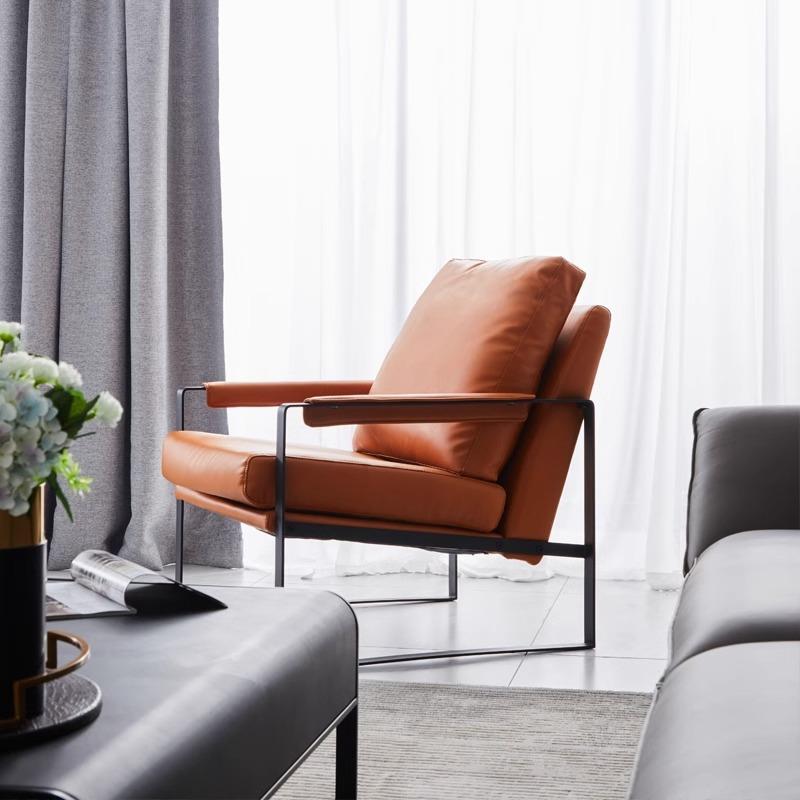 北欧现代简约意式单人沙发椅客厅真皮椅子设计师阳台休闲椅组合