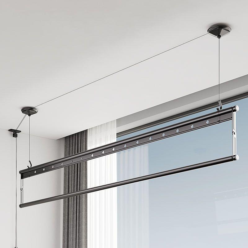 晾衣架手摇式小户型单杆阳台家用单排晒被杆升降式晾衣长杆