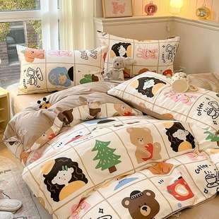 2024新款春夏全棉精梳棉印花呆萌卡通四件套纯棉斜纹被套床上用品