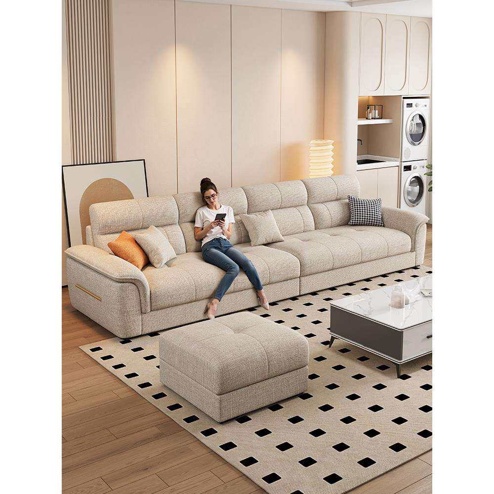 雪尼尔棉麻布艺沙发新款意式小户型猫抓皮高靠背可拆洗沙发组合款