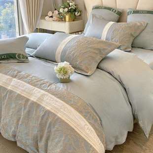 精梳棉四件套加厚浮雕绣花全棉被套纯色床上用品纯棉60S床笠款