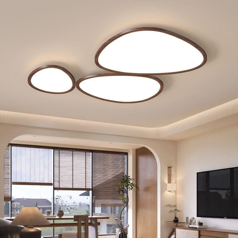 胡桃木纹色三头创意感美式复古时尚简约个性卧室吸顶灯椭圆形护眼