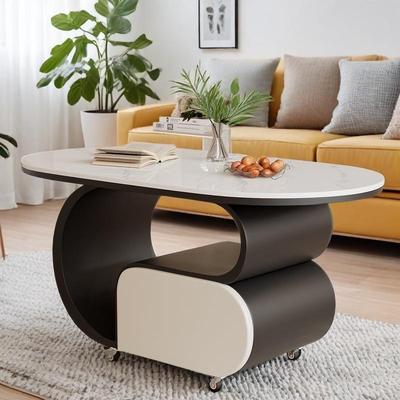 奶油风岩板茶几家用现代小户型客厅北欧可移动带轮带储物铁艺边几