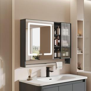 太空铝E0级北欧风智能浴室镜子柜平开门带镜灯收纳卫生间洗柜一体