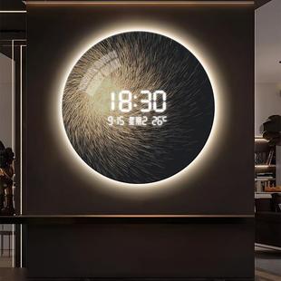 高档圆形入户玄关装饰画led数字时钟带灯挂画现代轻奢抽象客厅画