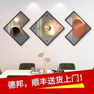 餐厅装饰画带钟表现代简约饭厅时尚挂画轻奢餐桌创意组合壁画抽象
