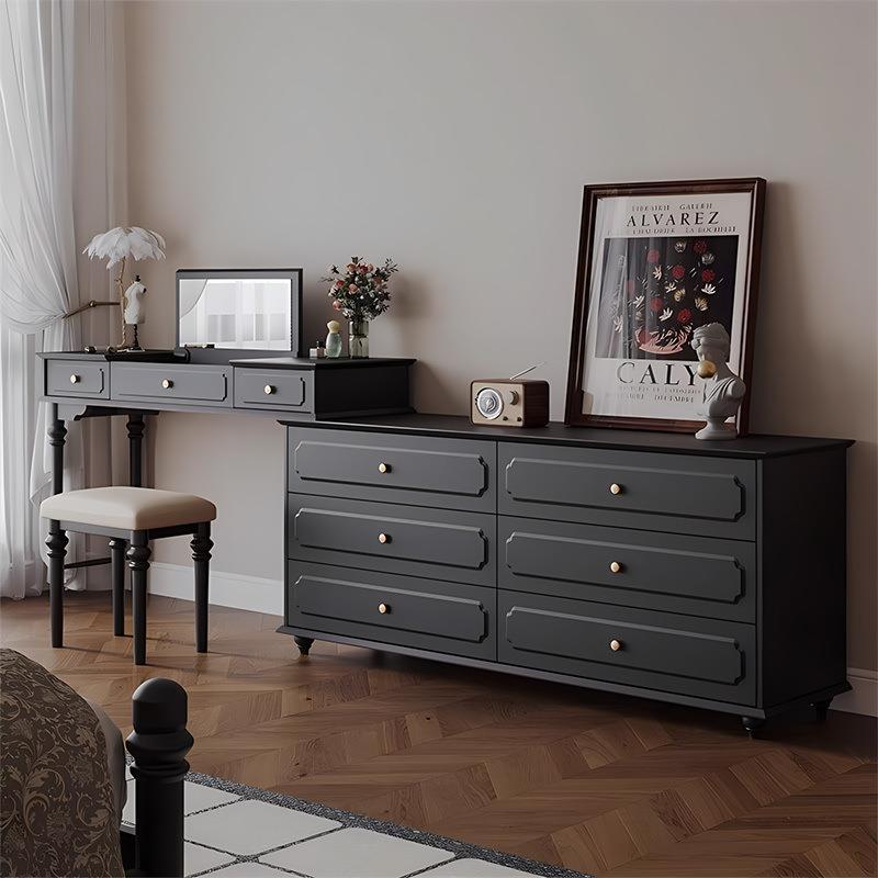 美式复古梳妆台镜子可隐主卧床尾斗柜妆台一体中古风卧室黑色翻盖