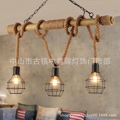 麻绳吊灯竹筒吊灯竹筒麻绳吊灯美式复古竹筒麻绳吊灯竹子灯