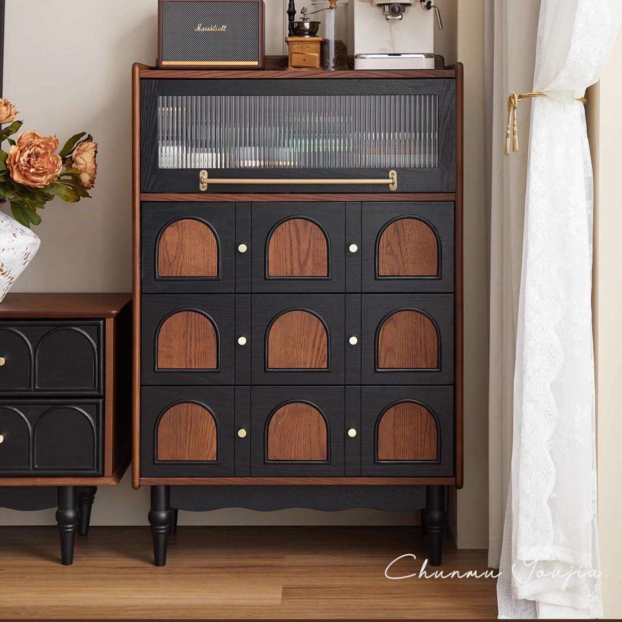 法式实木斗柜家用小户型靠墙电视柜旁小边柜卧室复古床尾储物柜