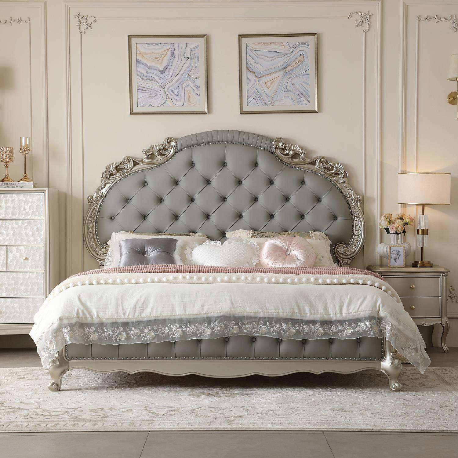 美式实木床主卧1米8双人床欧式宫廷雕花公主床高端大气床卧室婚床