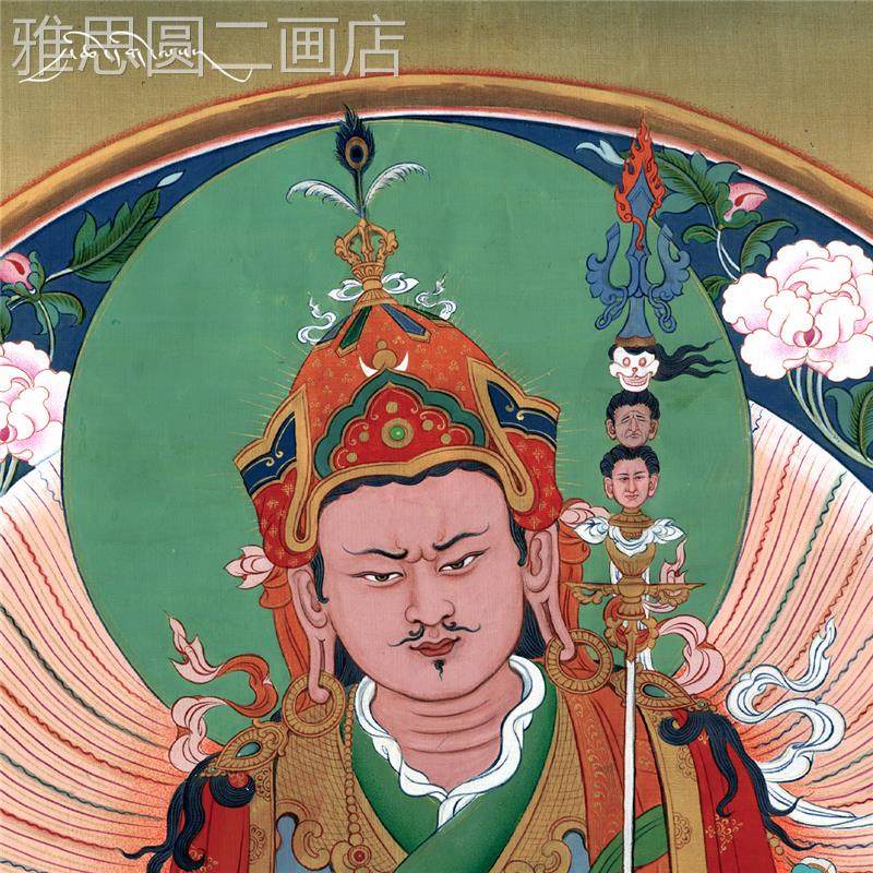 网红藏传莲花生大画像人物卡挂画西藏密宗客厅藏唐式装师饰画