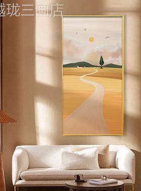 网红入橙色装饰画户正对玄代关装饰画走过道挂画现简廊约门墙壁画