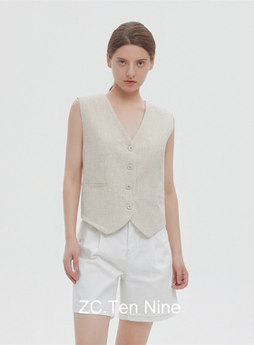 ZC.TenNine 老钱苎麻法式单排扣西装马甲外套