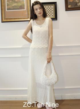 ZC.TenNine 松弛感镂空针织无袖背心半身裙两件套