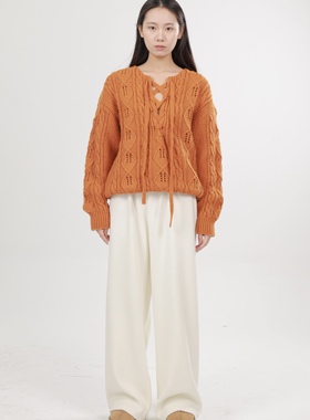 ZC.TenNine简约百搭系带麻花长袖针织毛衣