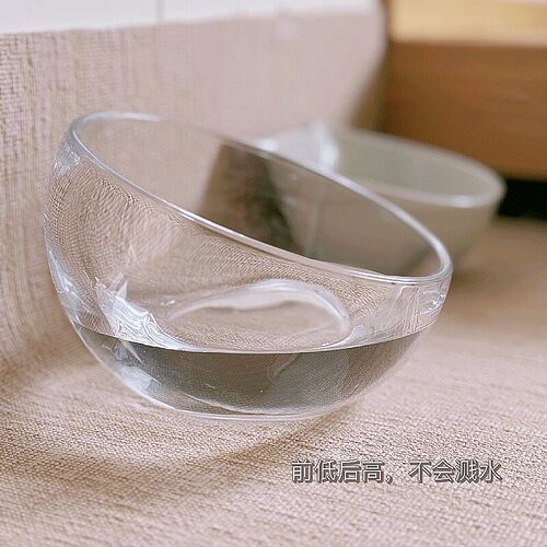 大口径猫咪狗狗碗喝水慢食碗不易打翻保护颈椎透明玻璃防打翻饭碗