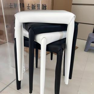 家用客厅马鞍皮凳轻奢等位叠放民宿餐厅皮革奶油加厚网红现代餐椅