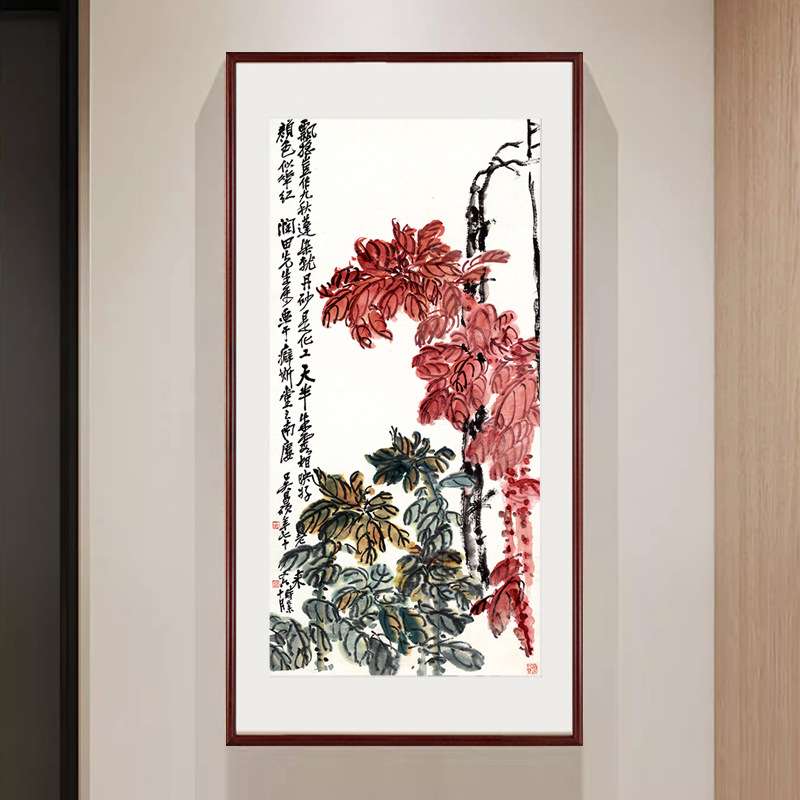 吴昌硕客厅玄关装饰画花卉实木挂画新中式国画餐厅茶室书房壁画图片