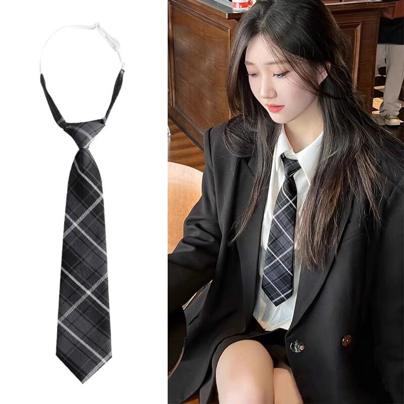 韩国领带女款配饰黑色领带女款复古jk日系学院风格子免打dk领带懒图片