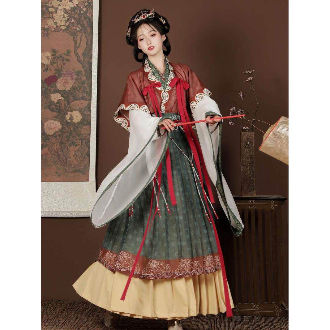 唐制褙子中国风琼华宴半臂改良汉元素齐腰重工夏秋唐风配饰套装明