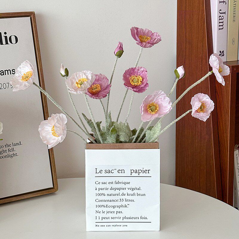 新品ins纸袋牛皮纸仿真玫瑰花家居插花J装饰摆件玫瑰花束拍照道具