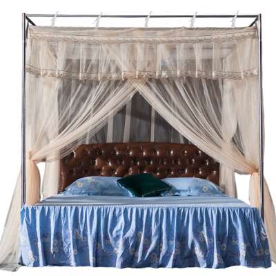 极速升级版蚊帐不锈钢加厚压v脚式免打孔三门绑带老式二用15床18m