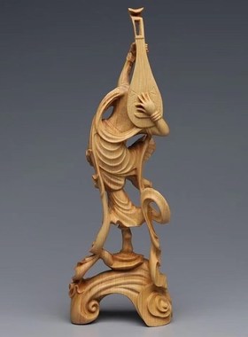 极速崖柏木雕刻敦煌飞天四音仕女中式居家装饰古典四大Z美女工艺