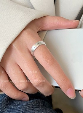 极速可爱笑d脸拉丝金属戒指女简约冷淡风网红开口食指戒百搭可调