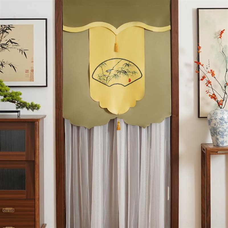 极速中式门帘布艺半帘组合帘卧室厨房G卫生间隔断风水帘家用免打