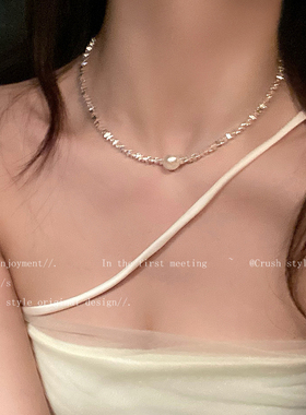 极速单颗珍珠碎银子项链女20x23年新款爆款气质锁骨链轻奢小众网
