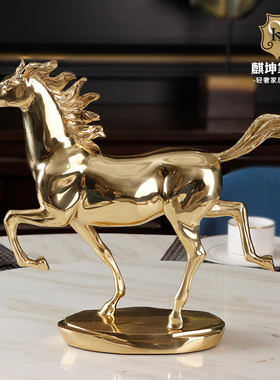 极速美式纯铜手工铜制品铜马v摆件马到成功家居装饰品客厅电视柜