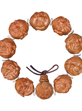 新品纯桃木手串男士女士款盘x玩把件十八罗汉双面雷击木莲花佛珠