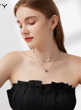 极速双层爱心碎银项链女2024年C新款轻奢小众锁骨链简约百搭颈链