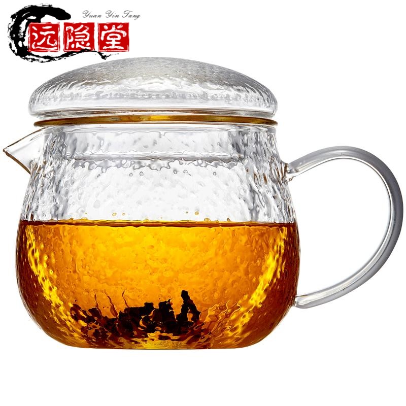 极速锤纹玻璃杯带把茶水分离过滤泡茶杯耐高温带盖子家Z用玻璃水