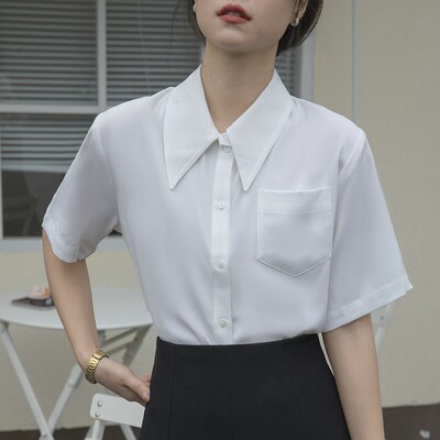 极速白色短袖衬衫女夏款职业穿搭正装大学K生答辩公考教资面试黑